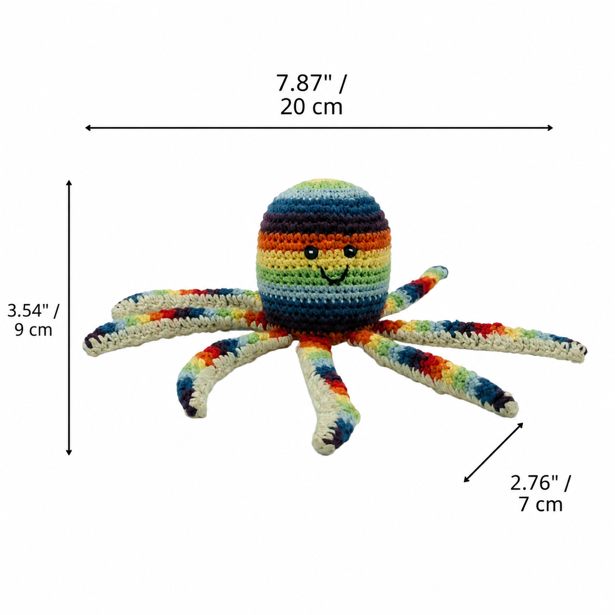 LS2570 - Octopus Rattle - Rainbow dimensions